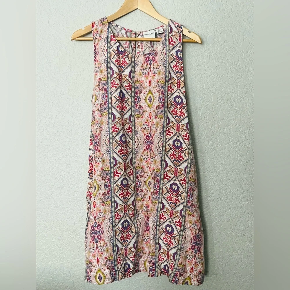 Rachel Zoe Aztec Multicolor Linen Trapeze Dress size large w pockets - Picture 1 of 3